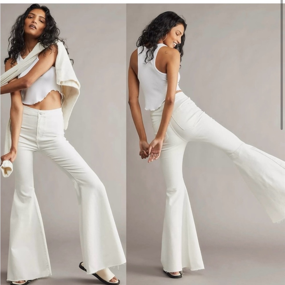 Free People Jeans 31 Just Float On Flare Jeans White Bell Bottoms Festival NWOT